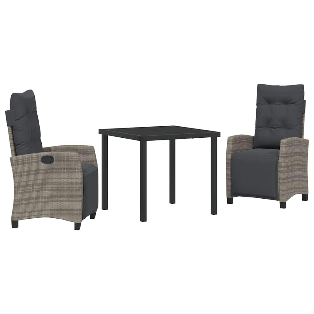 Tuin eettafelset met kussen 3 pcs Grijs poly rattan is nu te koop bij PeponiXL, paradijselijk wonen!