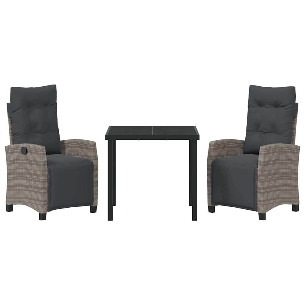 Tuin eettafelset met kussen 3 pcs Grijs poly rattan is nu te koop bij PeponiXL, paradijselijk wonen!