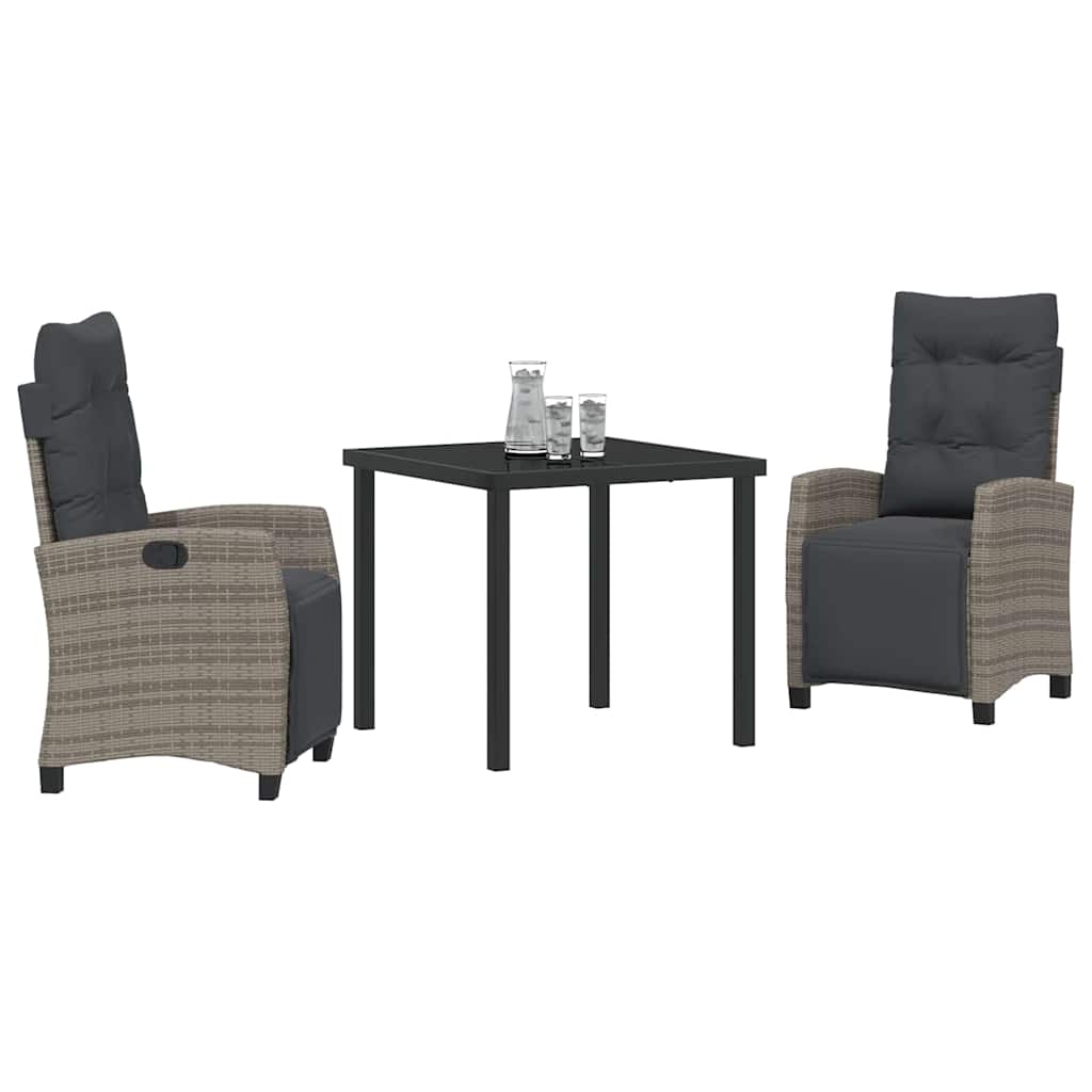Tuin eettafelset met kussen 3 pcs Grijs poly rattan is nu te koop bij PeponiXL, paradijselijk wonen!