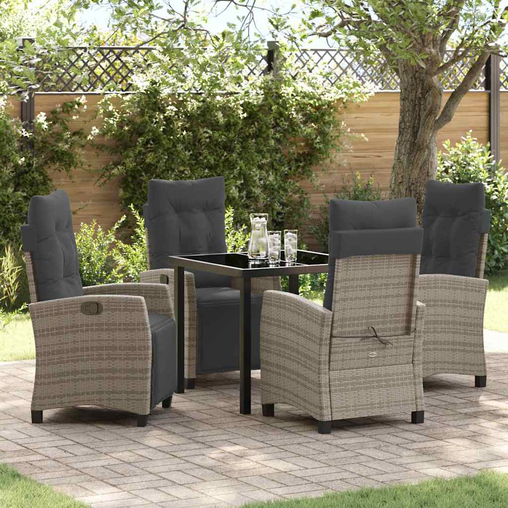 Tuin eettafelset met kussen 5 pcs Grijs poly rattan is nu te koop bij PeponiXL, paradijselijk wonen!