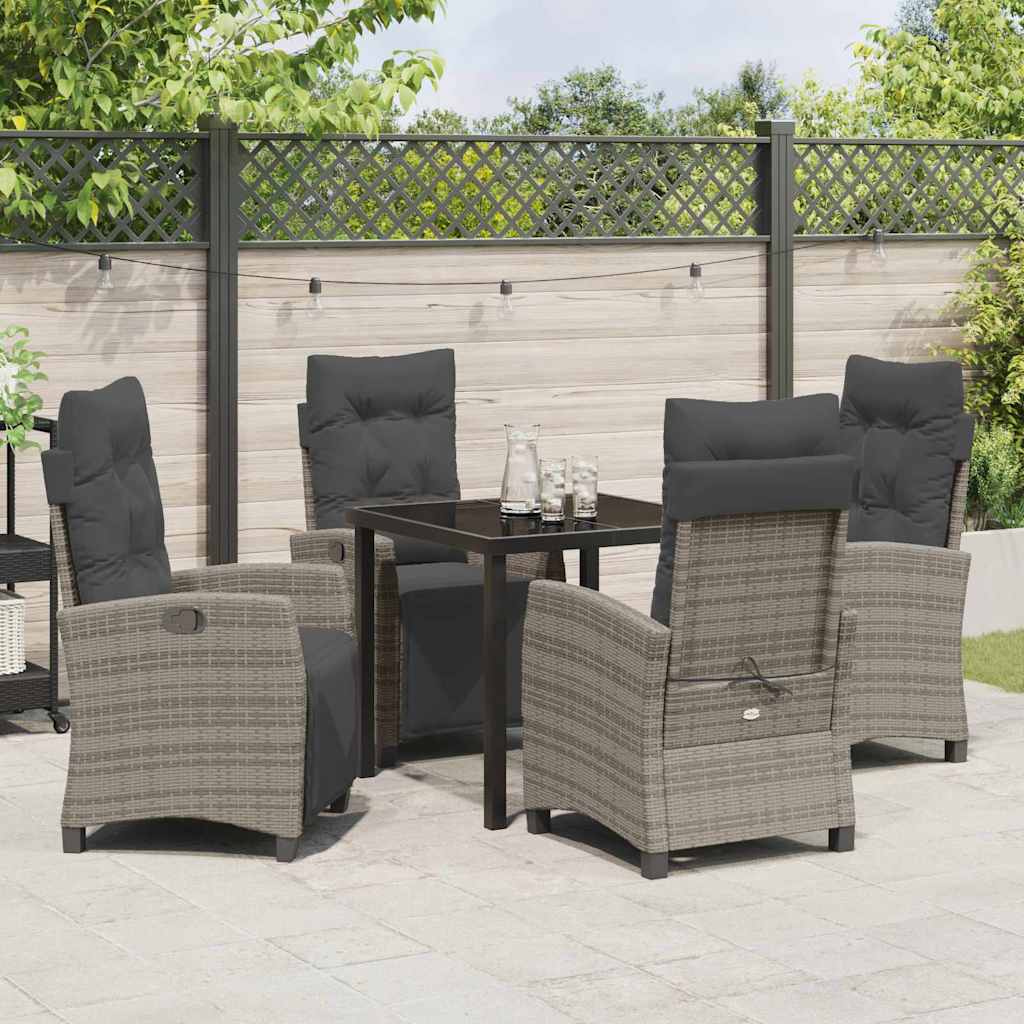 Tuin eettafelset met kussen 5 pcs Grijs poly rattan is nu te koop bij PeponiXL, paradijselijk wonen!