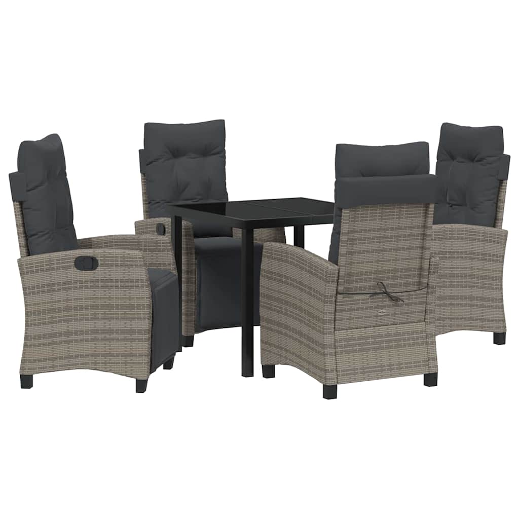 Tuin eettafelset met kussen 5 pcs Grijs poly rattan is nu te koop bij PeponiXL, paradijselijk wonen!