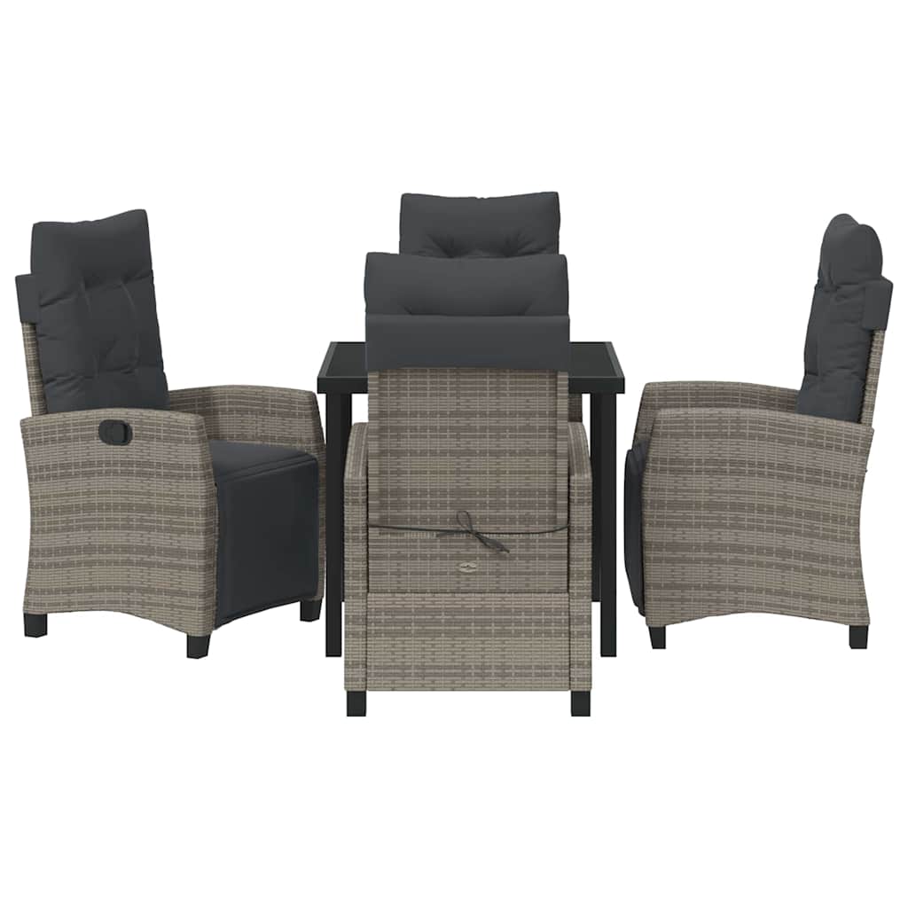 Tuin eettafelset met kussen 5 pcs Grijs poly rattan is nu te koop bij PeponiXL, paradijselijk wonen!