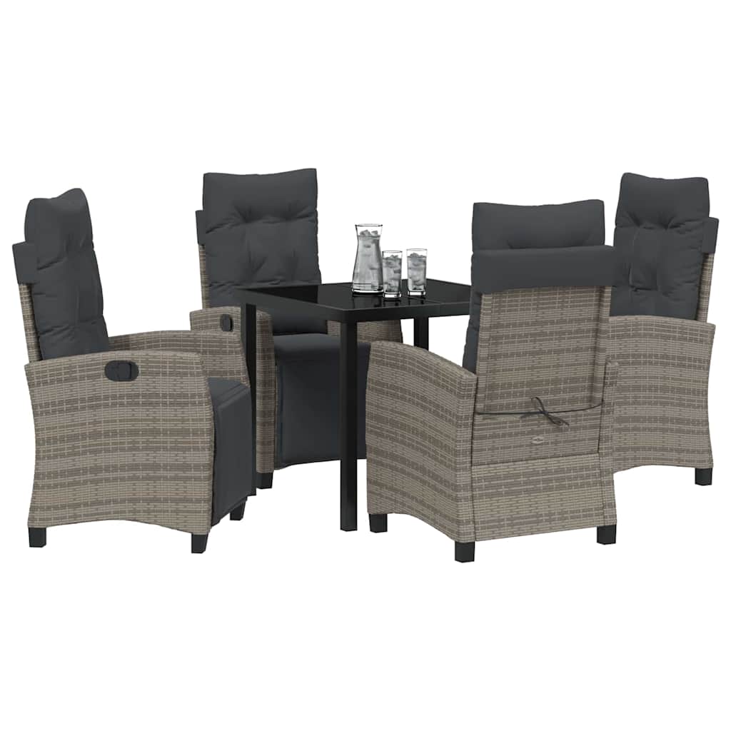 Tuin eettafelset met kussen 5 pcs Grijs poly rattan is nu te koop bij PeponiXL, paradijselijk wonen!