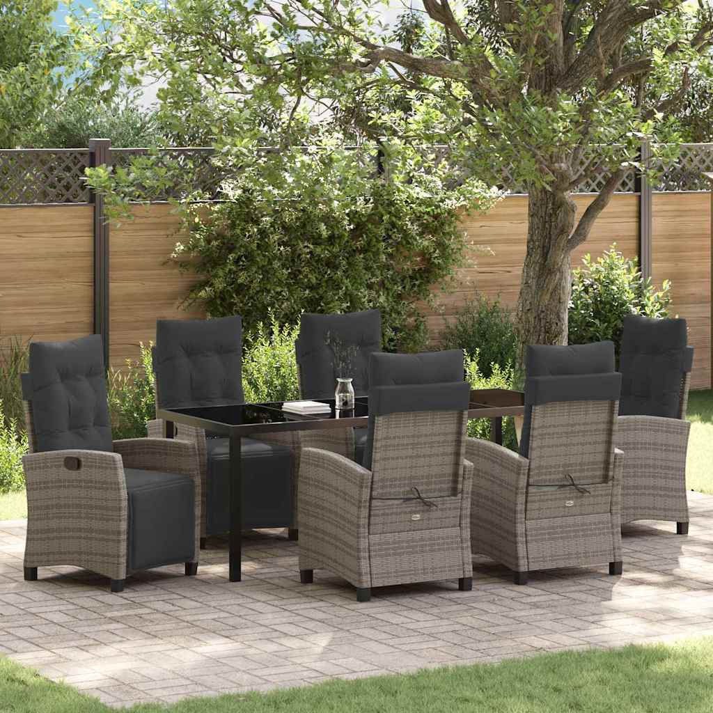 Tuin eettafelset met kussen 7 pcs Grijs poly rattan is nu te koop bij PeponiXL, paradijselijk wonen!