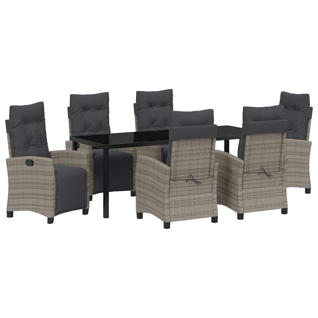 Tuin eettafelset met kussen 7 pcs Grijs poly rattan is nu te koop bij PeponiXL, paradijselijk wonen!