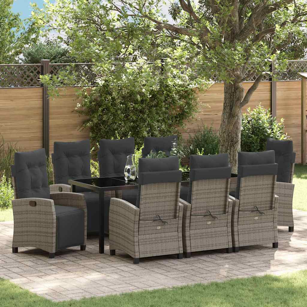 Tuin eettafelset met kussen 9 pcs Grijs poly rattan is nu te koop bij PeponiXL, paradijselijk wonen!