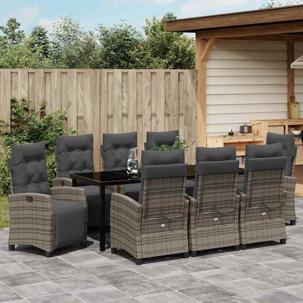 Tuin eettafelset met kussen 9 pcs Grijs poly rattan is nu te koop bij PeponiXL, paradijselijk wonen!