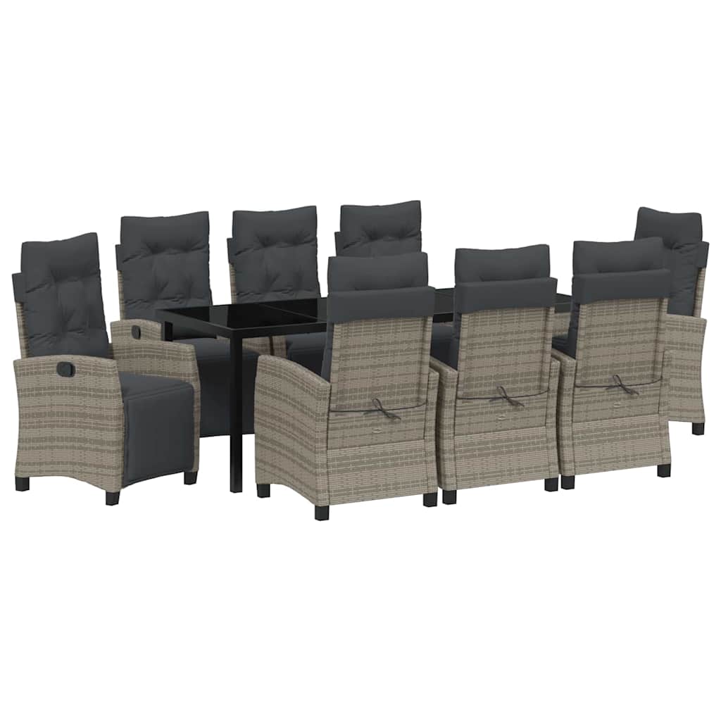 Tuin eettafelset met kussen 9 pcs Grijs poly rattan is nu te koop bij PeponiXL, paradijselijk wonen!