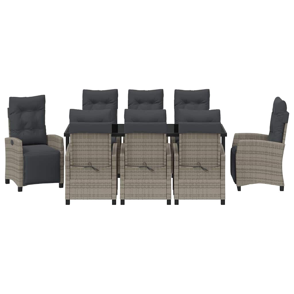 Tuin eettafelset met kussen 9 pcs Grijs poly rattan is nu te koop bij PeponiXL, paradijselijk wonen!