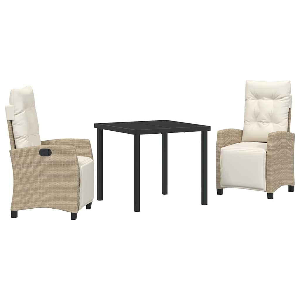 Tuin eettafelset met kussen 3 pcs Beige poly rattan is nu te koop bij PeponiXL, paradijselijk wonen!