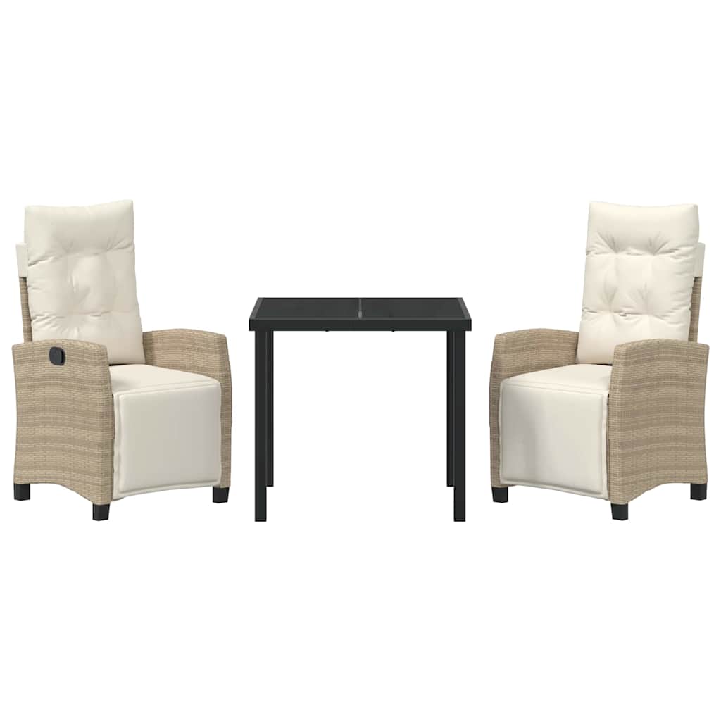 Tuin eettafelset met kussen 3 pcs Beige poly rattan is nu te koop bij PeponiXL, paradijselijk wonen!