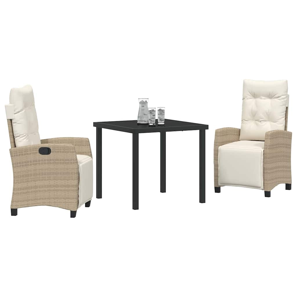 Tuin eettafelset met kussen 3 pcs Beige poly rattan is nu te koop bij PeponiXL, paradijselijk wonen!