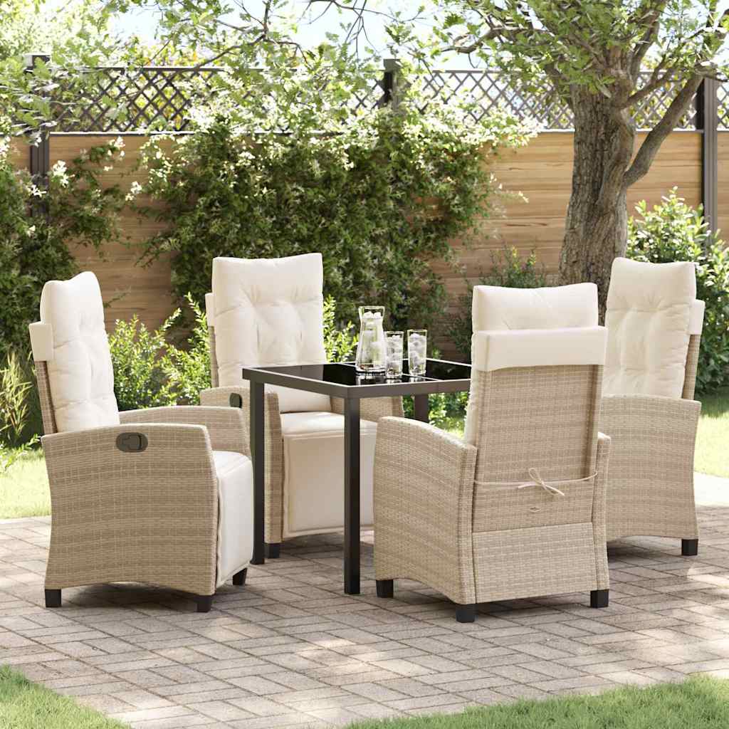 Tuin eettafelset met kussen 5 pcs Beige poly rattan is nu te koop bij PeponiXL, paradijselijk wonen!