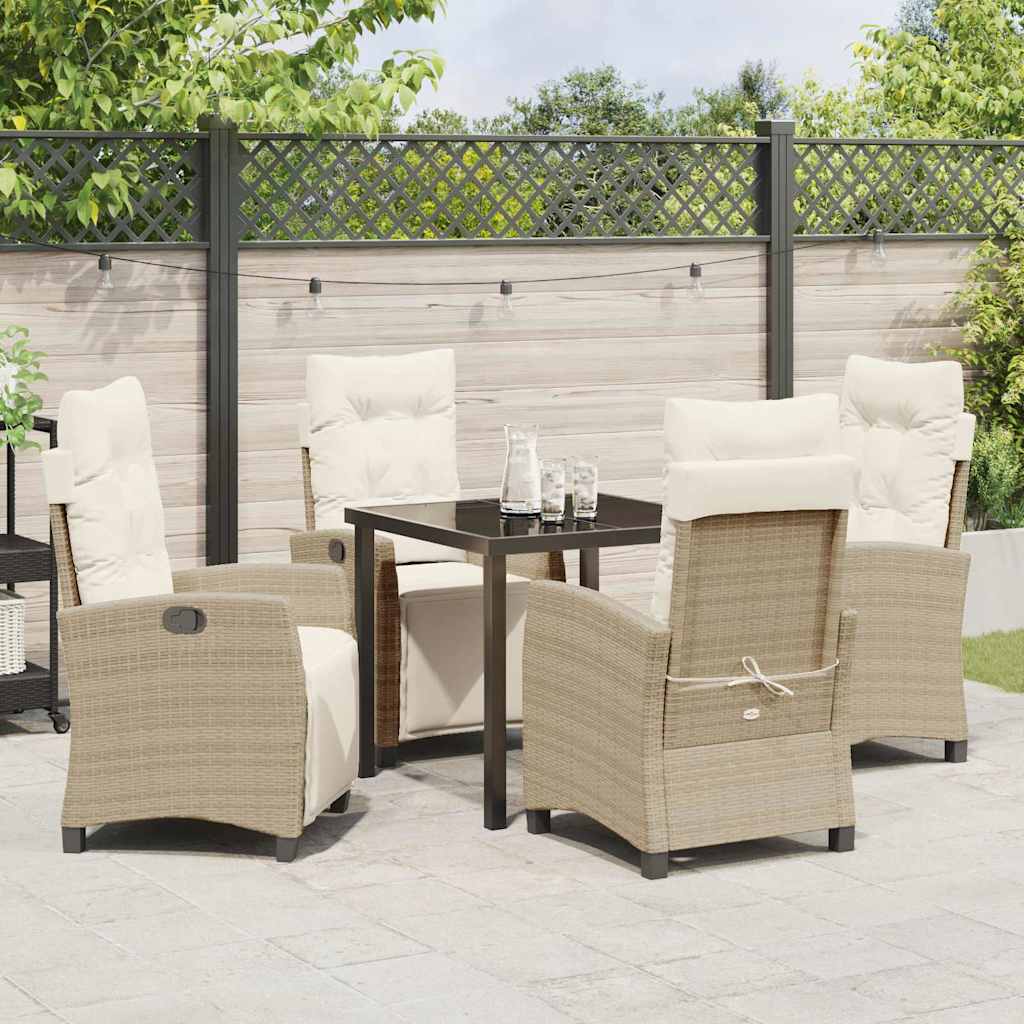 Tuin eettafelset met kussen 5 pcs Beige poly rattan is nu te koop bij PeponiXL, paradijselijk wonen!