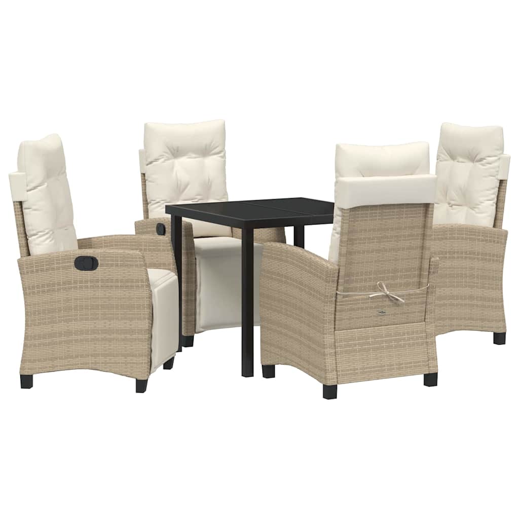 Tuin eettafelset met kussen 5 pcs Beige poly rattan is nu te koop bij PeponiXL, paradijselijk wonen!