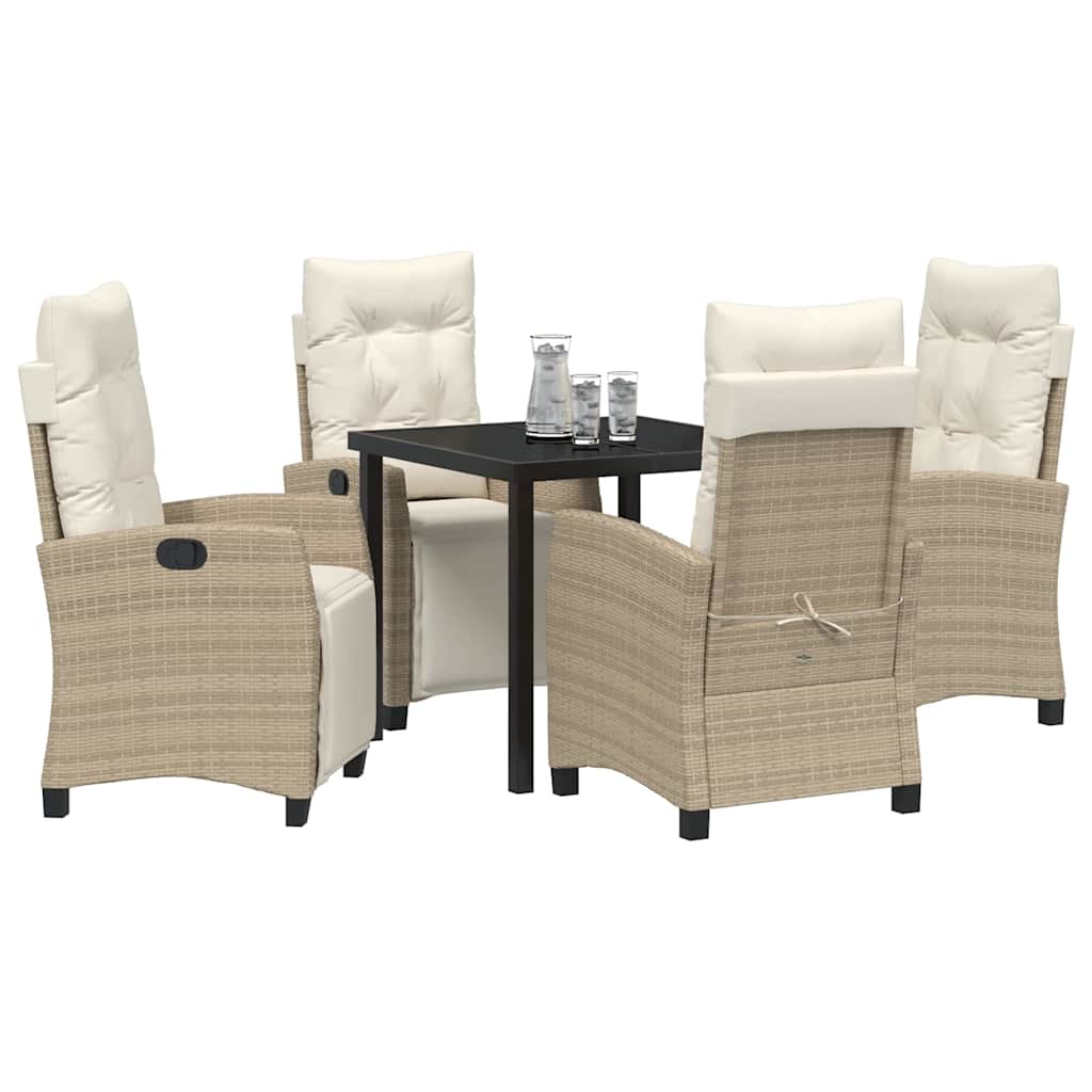 Tuin eettafelset met kussen 5 pcs Beige poly rattan is nu te koop bij PeponiXL, paradijselijk wonen!