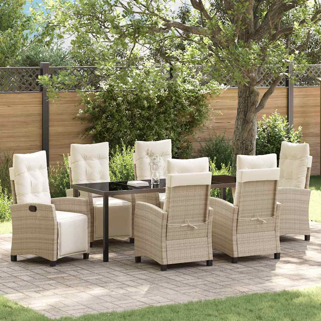 Tuin eettafelset met kussen 7 pcs Beige poly rattan is nu te koop bij PeponiXL, paradijselijk wonen!
