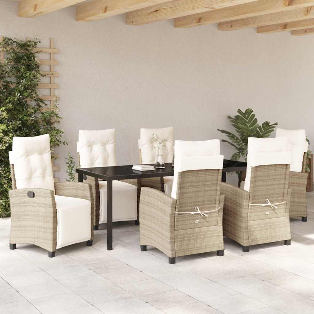 Tuin eettafelset met kussen 7 pcs Beige poly rattan is nu te koop bij PeponiXL, paradijselijk wonen!