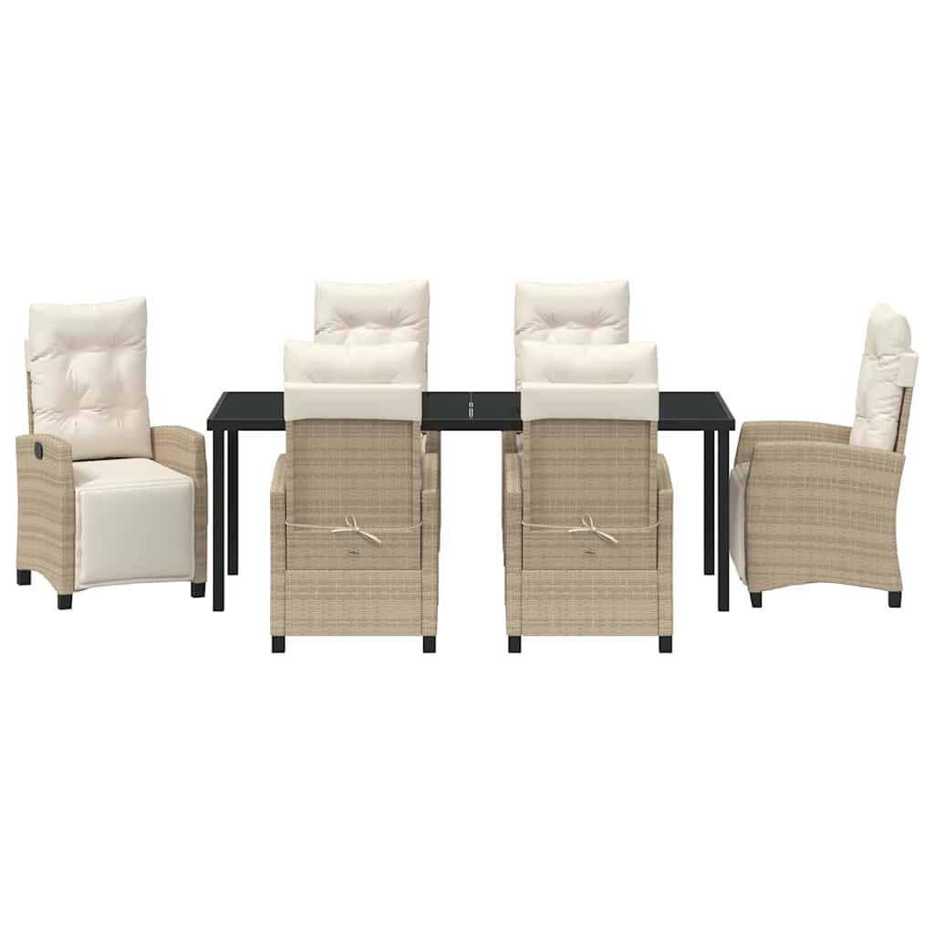 Tuin eettafelset met kussen 7 pcs Beige poly rattan is nu te koop bij PeponiXL, paradijselijk wonen!
