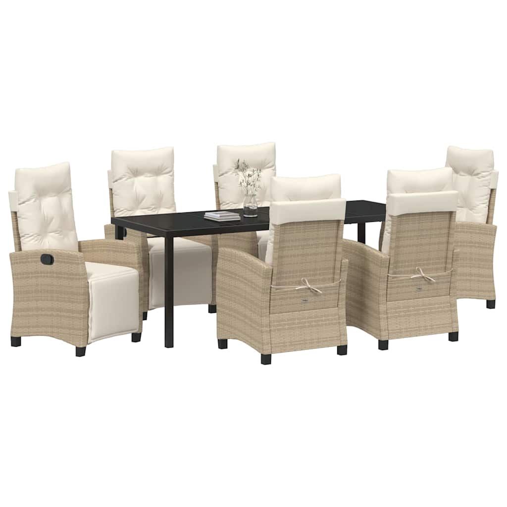 Tuin eettafelset met kussen 7 pcs Beige poly rattan is nu te koop bij PeponiXL, paradijselijk wonen!