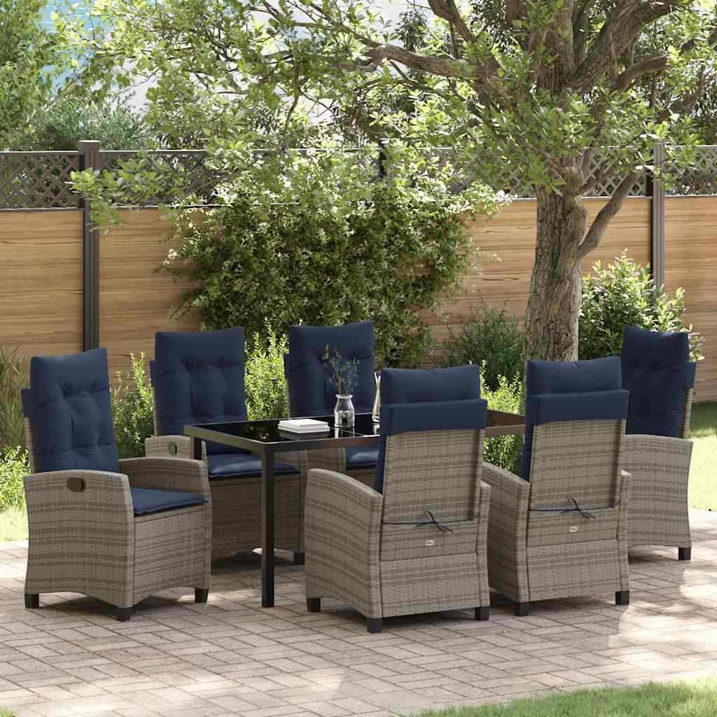 Tuin eettafelset met kussen 7 pcs Grijs poly rattan is nu te koop bij PeponiXL, paradijselijk wonen!