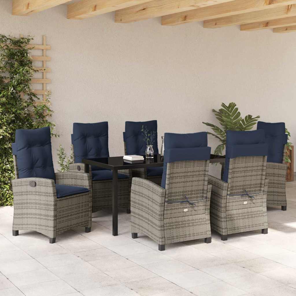 Tuin eettafelset met kussen 7 pcs Grijs poly rattan is nu te koop bij PeponiXL, paradijselijk wonen!