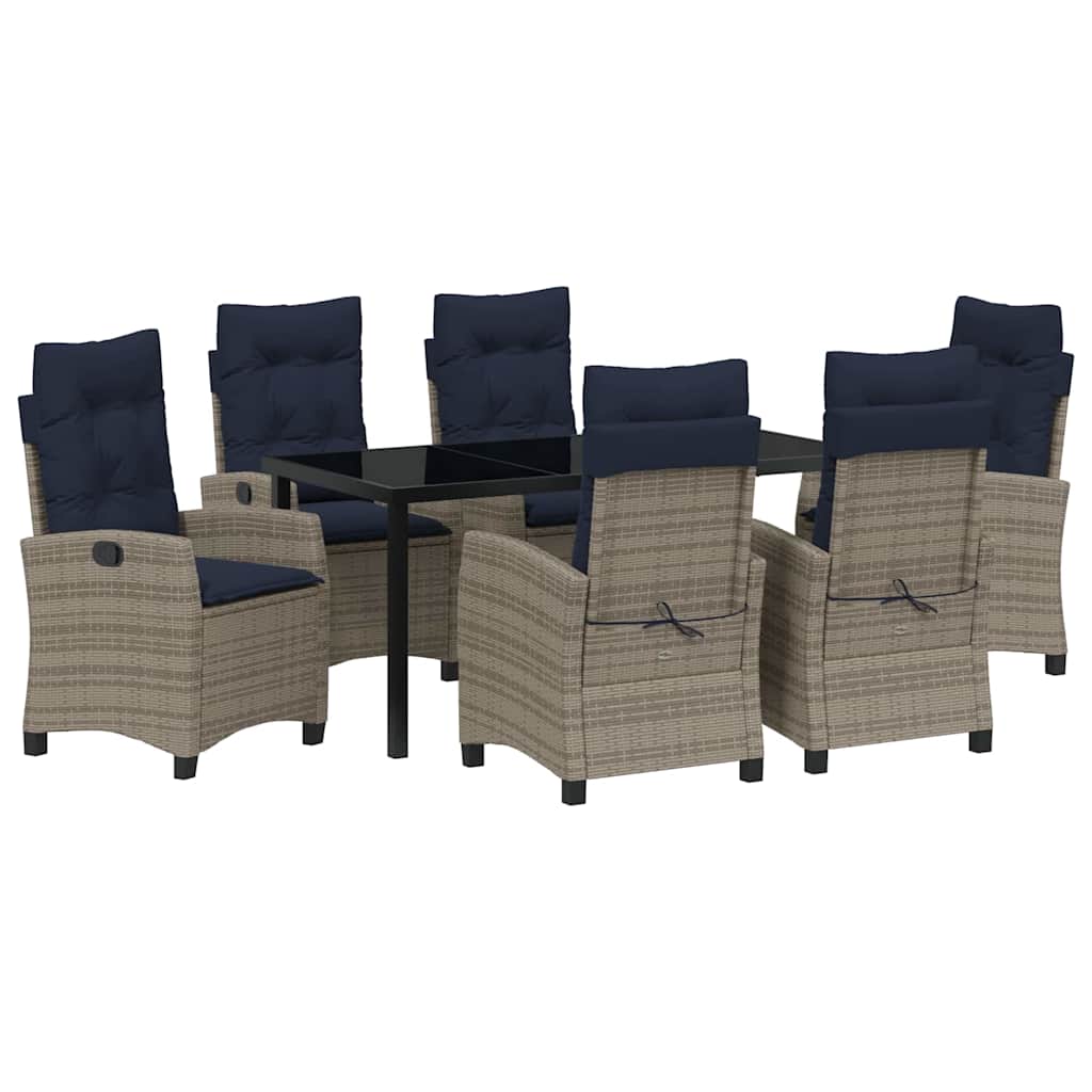 Tuin eettafelset met kussen 7 pcs Grijs poly rattan is nu te koop bij PeponiXL, paradijselijk wonen!