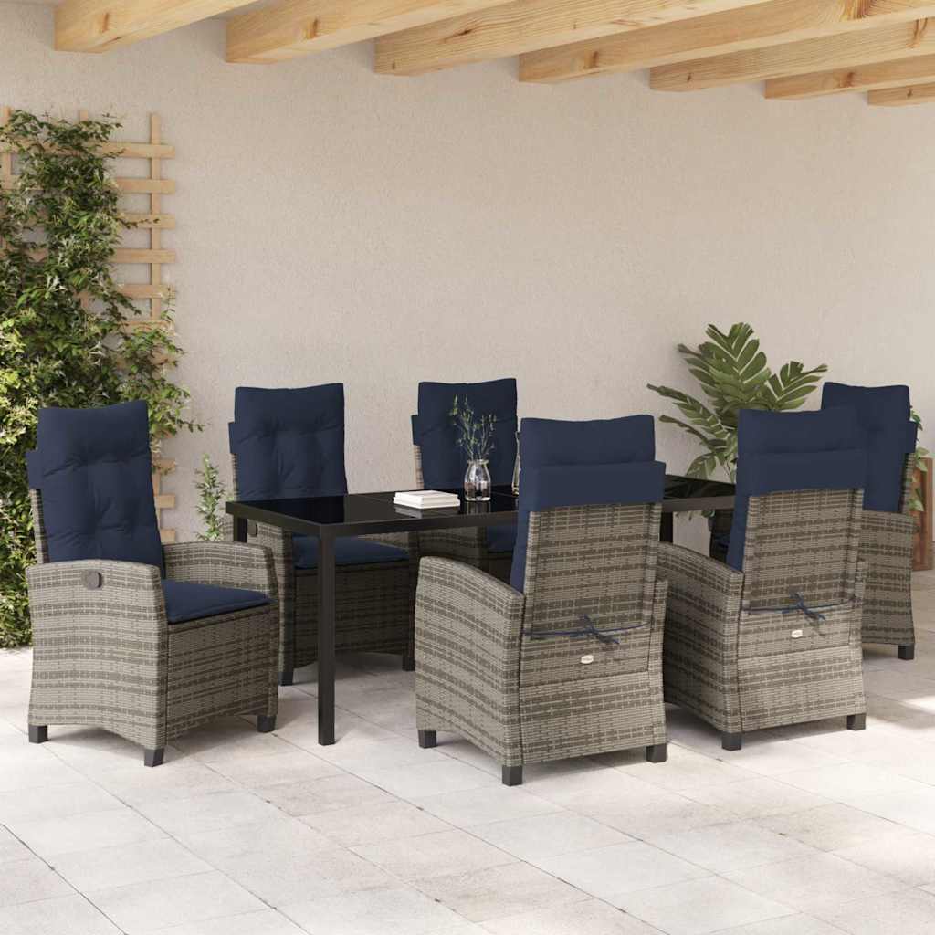 Tuin eettafelset met kussen 7 pcs Grijs poly rattan is nu te koop bij PeponiXL, paradijselijk wonen!