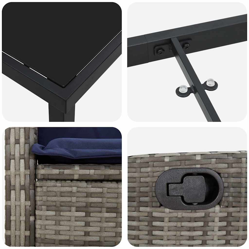 Tuin eettafelset met kussen 9 pcs Grijs poly rattan is nu te koop bij PeponiXL, paradijselijk wonen!