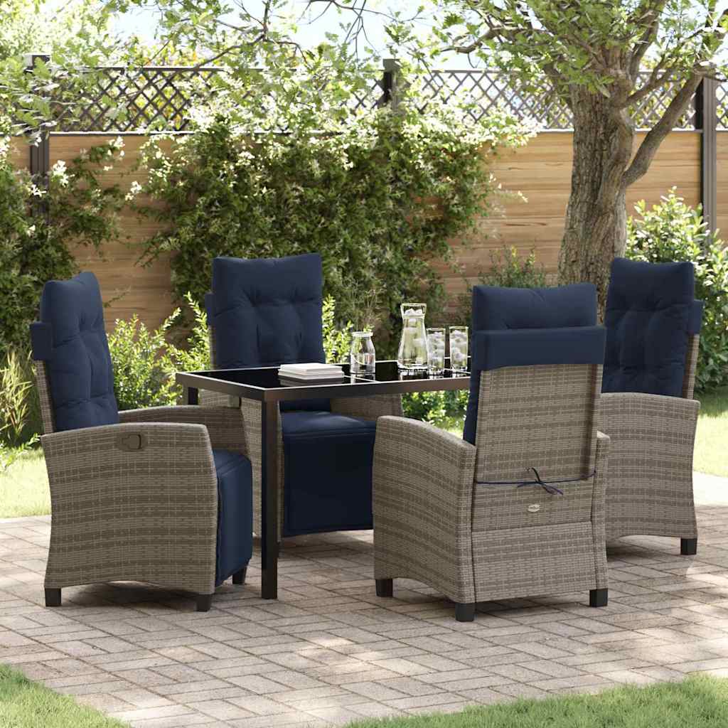 Tuin eettafelset met kussen 5 pcs Grijs poly rattan is nu te koop bij PeponiXL, paradijselijk wonen!