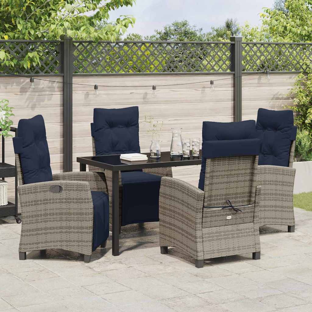 Tuin eettafelset met kussen 5 pcs Grijs poly rattan is nu te koop bij PeponiXL, paradijselijk wonen!