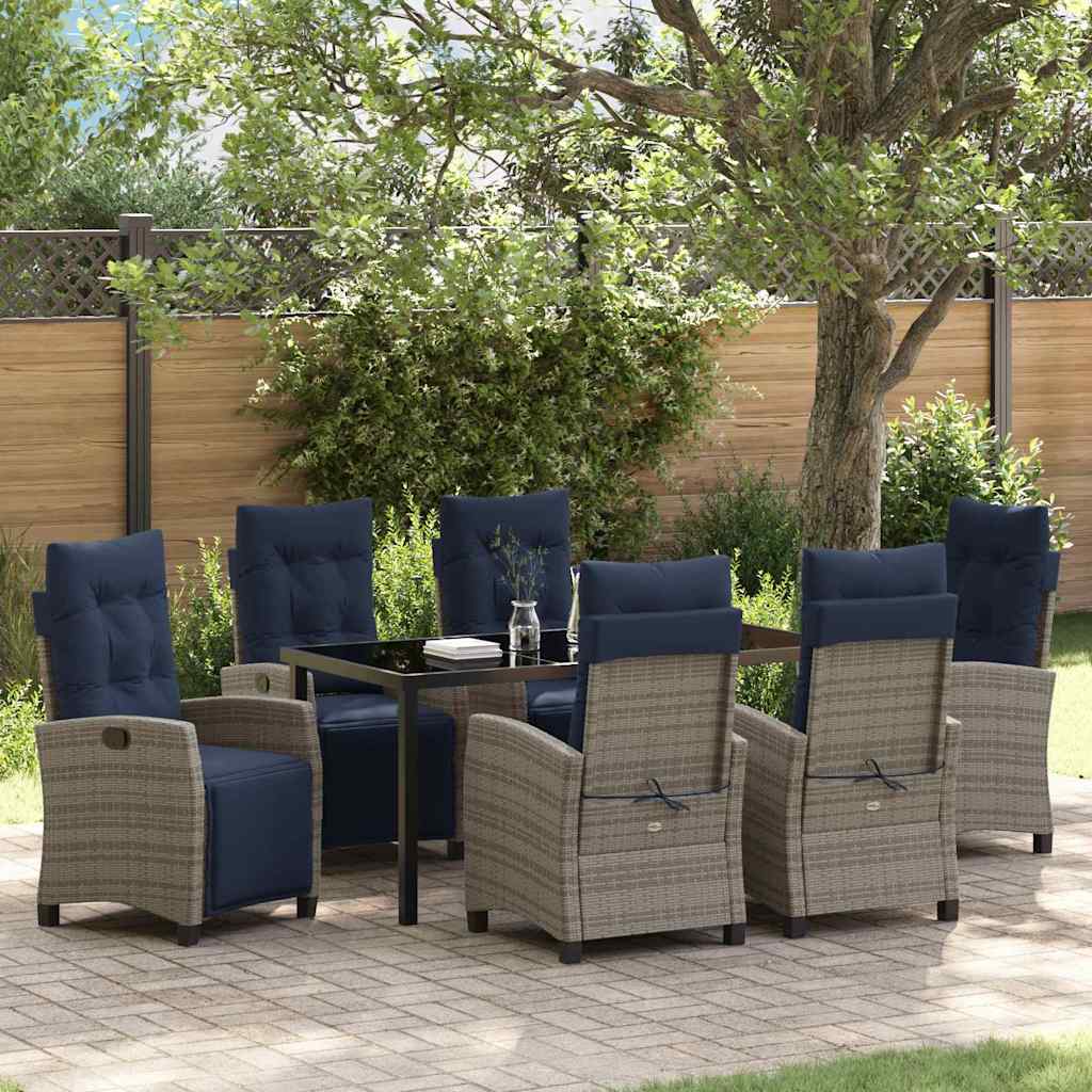 Tuin eettafelset met kussen 7 pcs Grijs poly rattan is nu te koop bij PeponiXL, paradijselijk wonen!