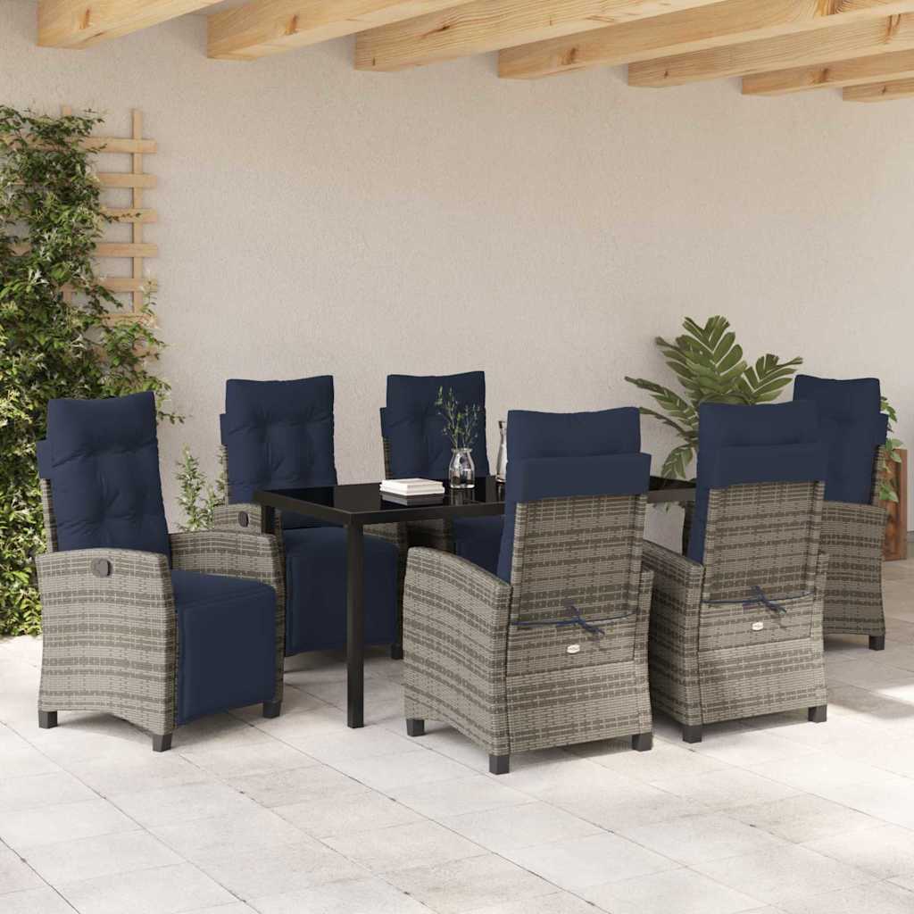 Tuin eettafelset met kussen 7 pcs Grijs poly rattan is nu te koop bij PeponiXL, paradijselijk wonen!