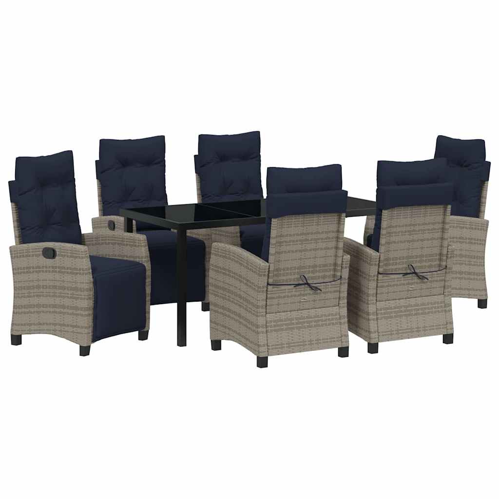 Tuin eettafelset met kussen 7 pcs Grijs poly rattan is nu te koop bij PeponiXL, paradijselijk wonen!