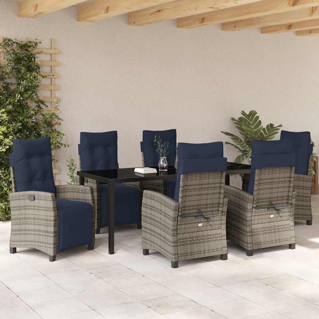 Tuin eettafelset met kussen 7 pcs Grijs poly rattan is nu te koop bij PeponiXL, paradijselijk wonen!