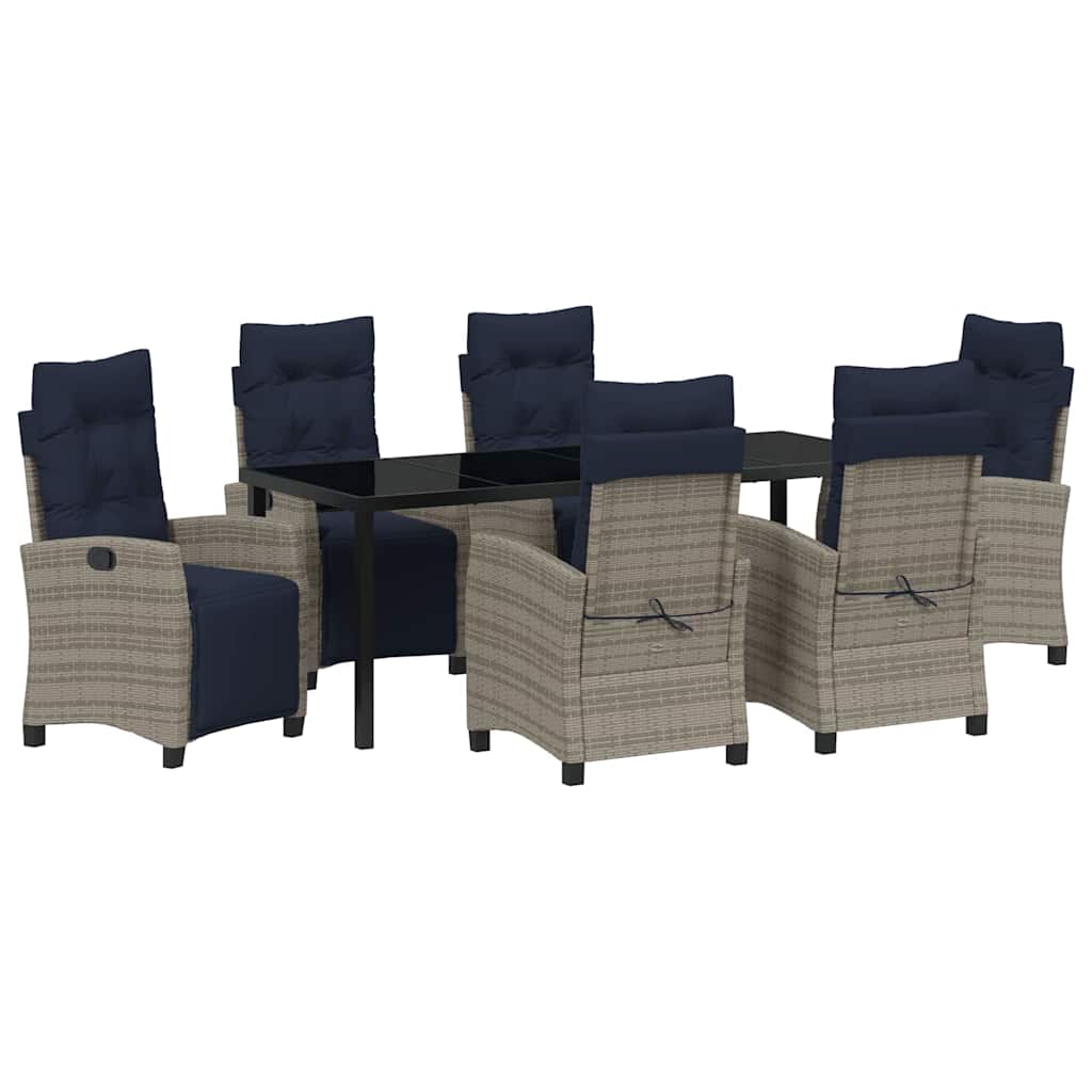 Tuin eettafelset met kussen 7 pcs Grijs poly rattan is nu te koop bij PeponiXL, paradijselijk wonen!