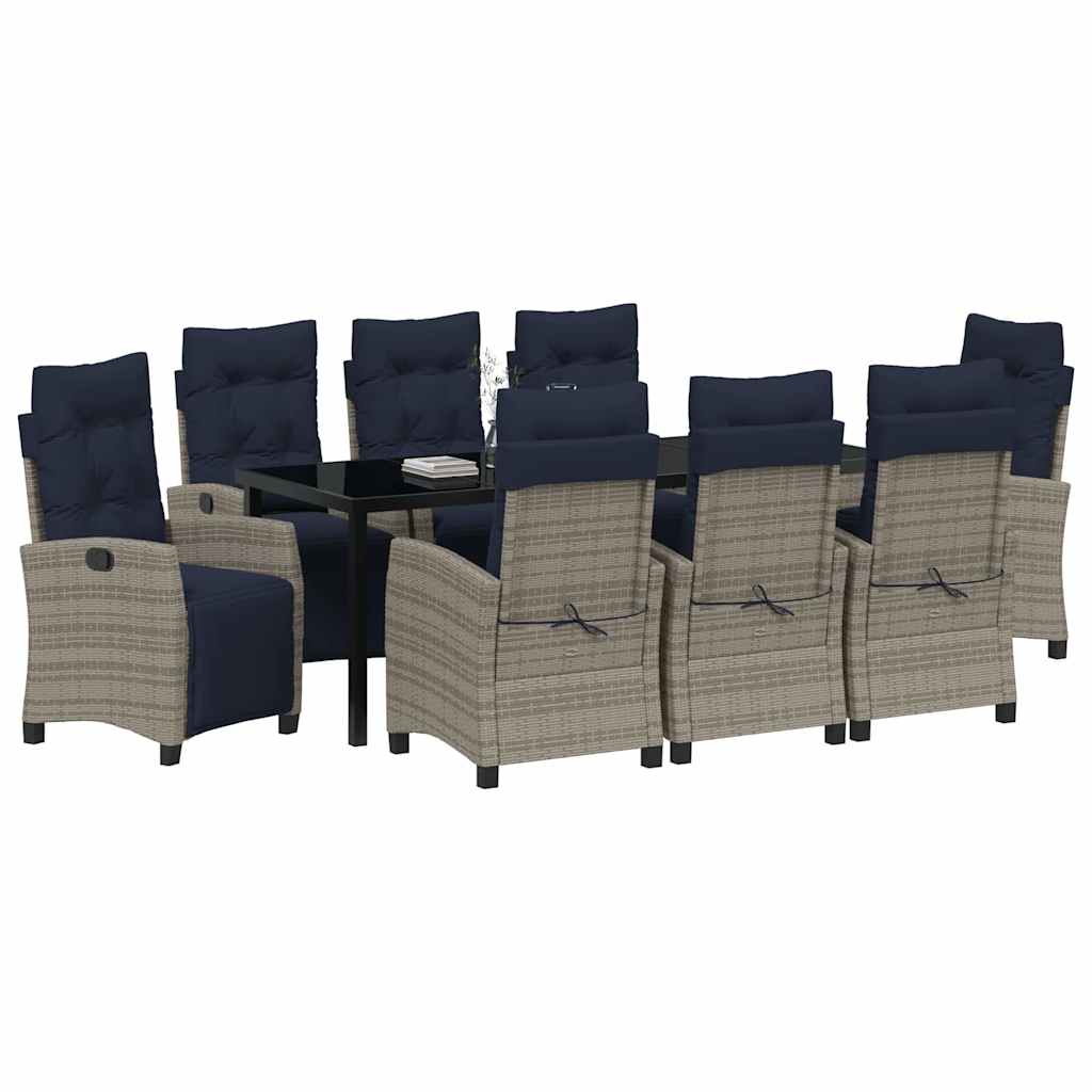 Tuin eettafelset met kussen 9 pcs Grijs poly rattan is nu te koop bij PeponiXL, paradijselijk wonen!