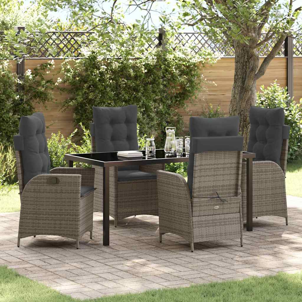 Tuin eettafelset met kussen 5 pcs Grijs poly rattan is nu te koop bij PeponiXL, paradijselijk wonen!
