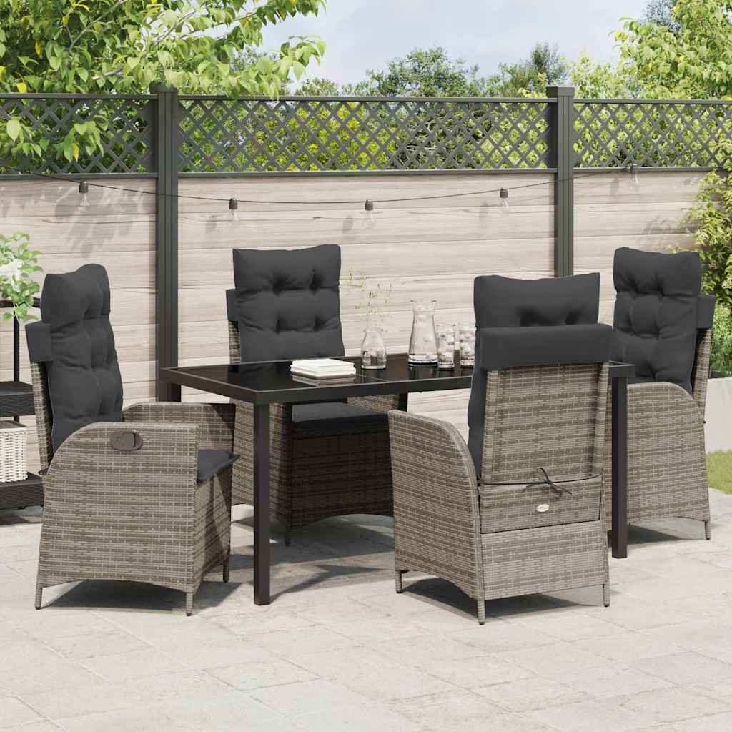 Tuin eettafelset met kussen 5 pcs Grijs poly rattan is nu te koop bij PeponiXL, paradijselijk wonen!