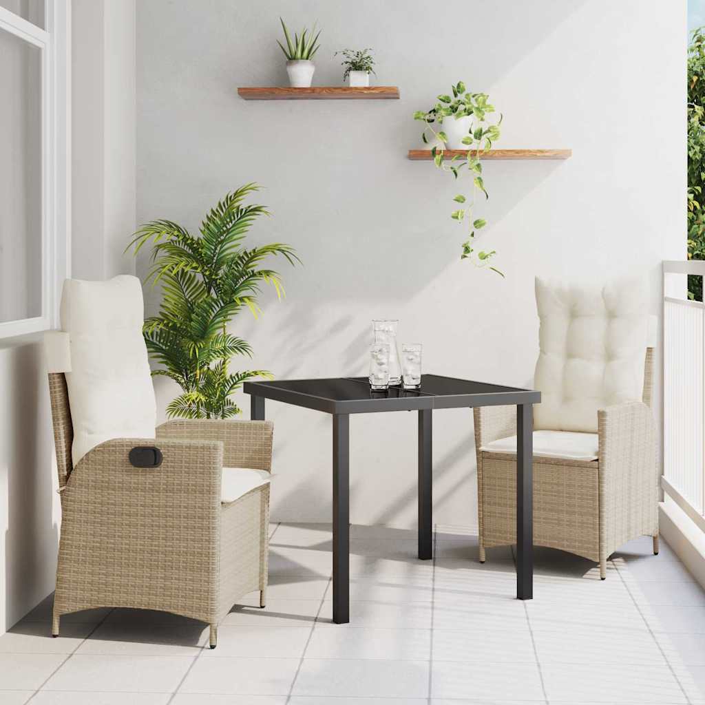 Tuin eettafelset met kussen 3 pcs Beige poly rattan is nu te koop bij PeponiXL, paradijselijk wonen!