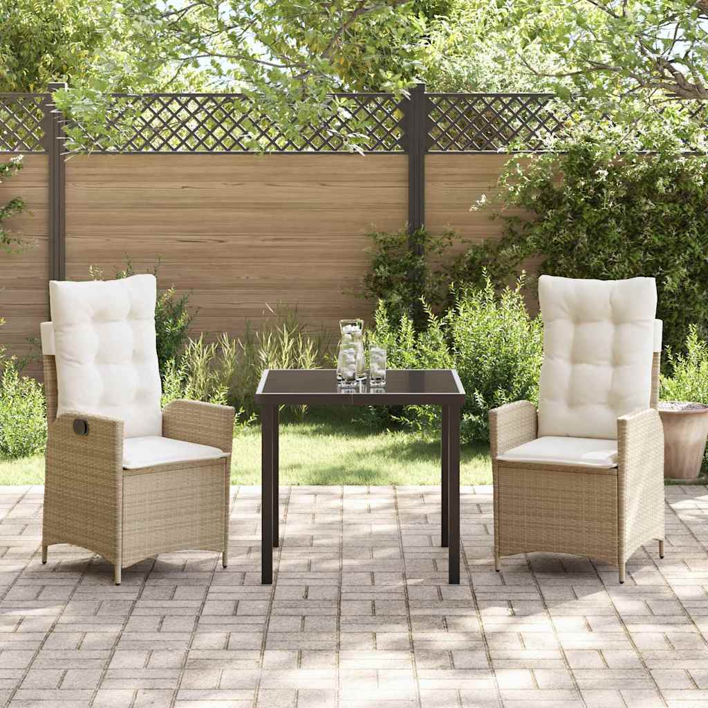 Tuin eettafelset met kussen 3 pcs Beige poly rattan is nu te koop bij PeponiXL, paradijselijk wonen!