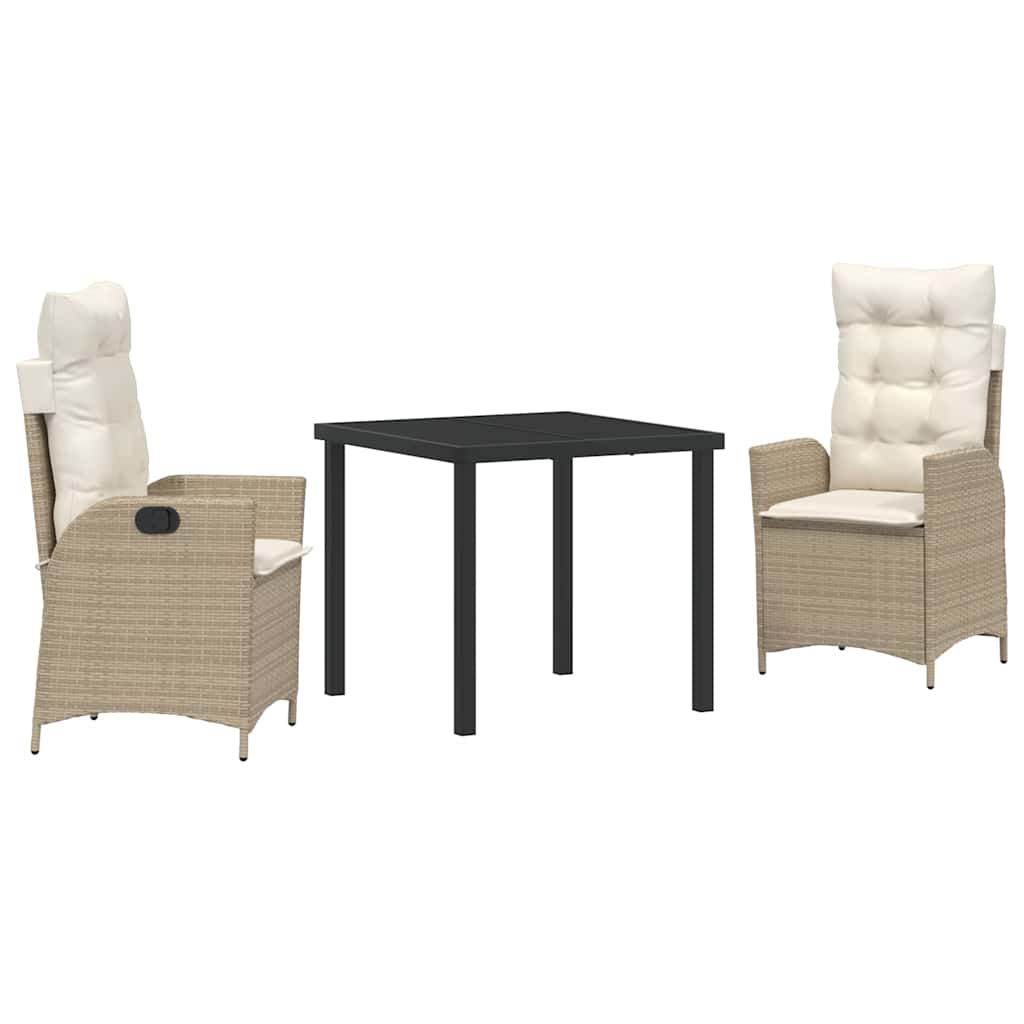 Tuin eettafelset met kussen 3 pcs Beige poly rattan is nu te koop bij PeponiXL, paradijselijk wonen!