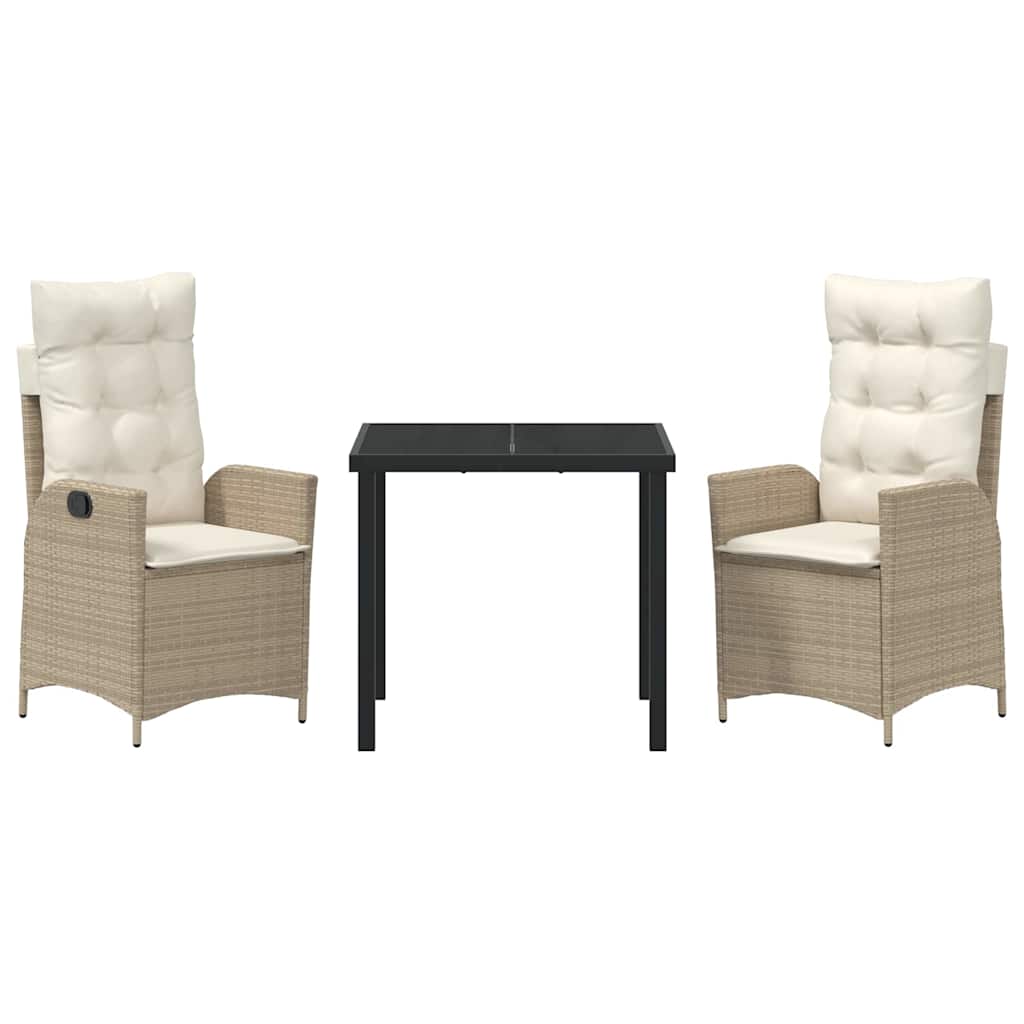 Tuin eettafelset met kussen 3 pcs Beige poly rattan is nu te koop bij PeponiXL, paradijselijk wonen!