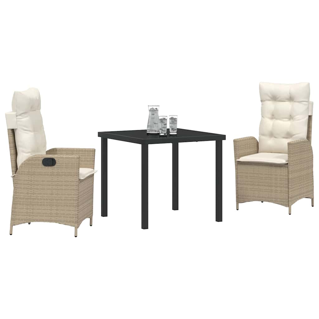 Tuin eettafelset met kussen 3 pcs Beige poly rattan is nu te koop bij PeponiXL, paradijselijk wonen!