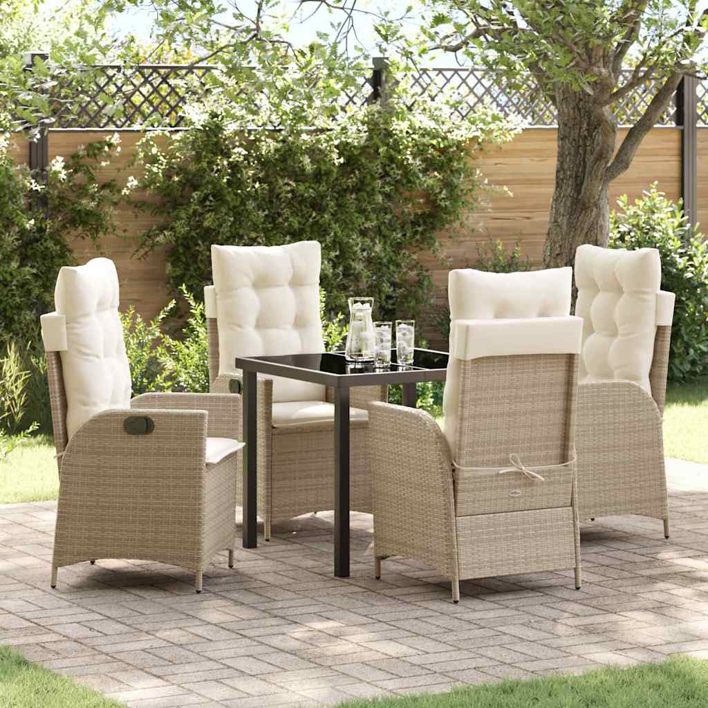 Tuin eettafelset met kussen 5 pcs Beige poly rattan is nu te koop bij PeponiXL, paradijselijk wonen!