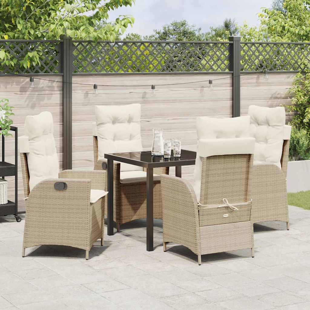 Tuin eettafelset met kussen 5 pcs Beige poly rattan is nu te koop bij PeponiXL, paradijselijk wonen!