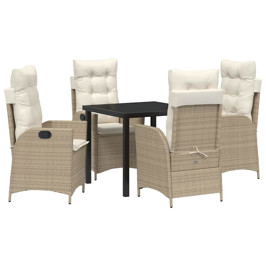 Tuin eettafelset met kussen 5 pcs Beige poly rattan is nu te koop bij PeponiXL, paradijselijk wonen!
