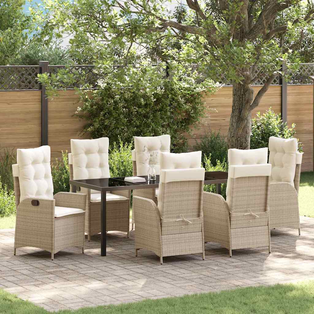 Tuin eettafelset met kussen 7 pcs Beige poly rattan is nu te koop bij PeponiXL, paradijselijk wonen!