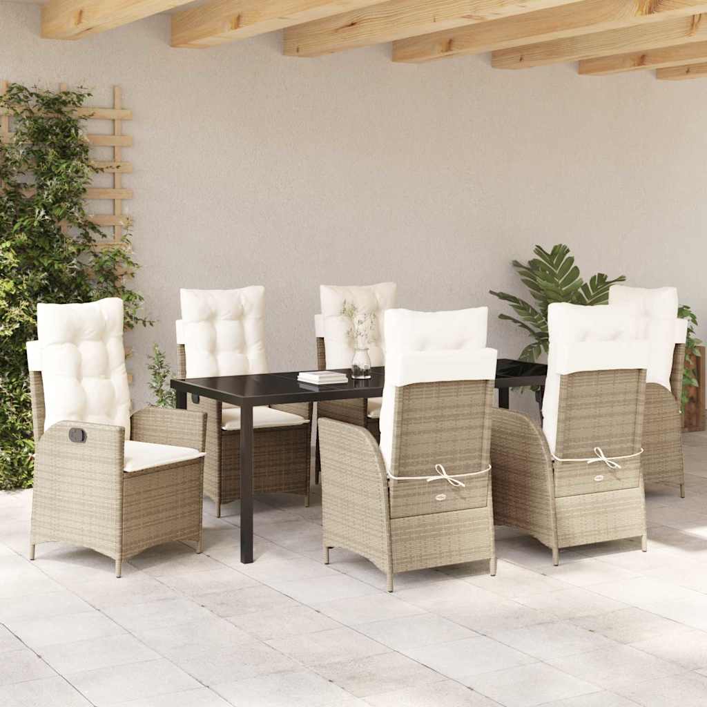 Tuin eettafelset met kussen 7 pcs Beige poly rattan is nu te koop bij PeponiXL, paradijselijk wonen!